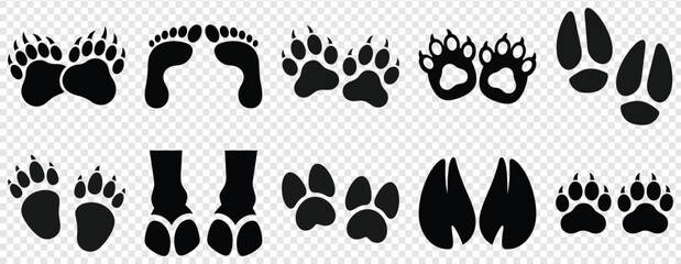 Collection of various animal footprints and paw prints in black silhouette eps vector © Tonmoy
