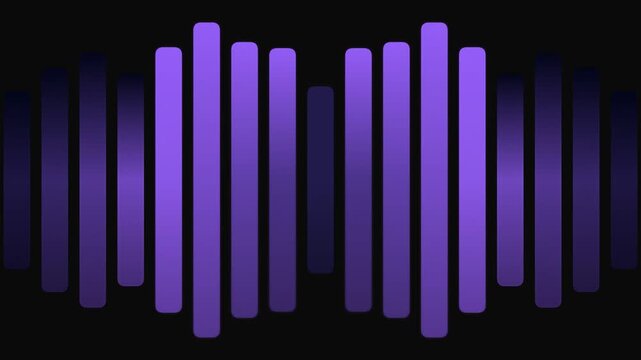 Equalizer bars glowing with purple gradient on black background, illustrating sound wave technology and audio visualization