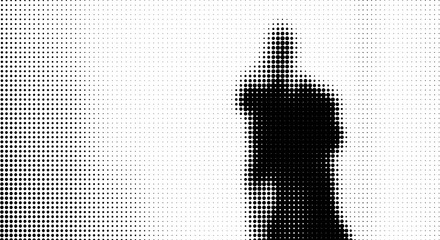 Creative abstract pixel art silhouette of a person standing outdoors