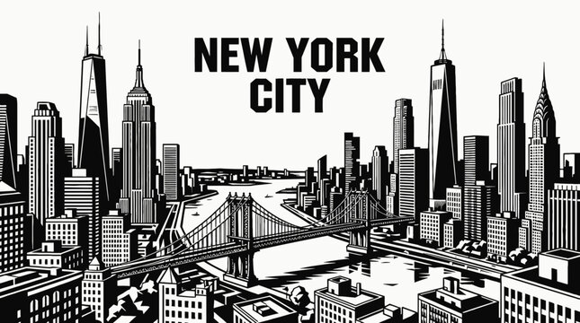 new york city skyline urban architecture downtown landmark travel tourism america usa landscape metropolitan business culture with skyscrapers manhattan bridge hudson
