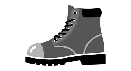 Gray hiking boot with laces and rugged sole.