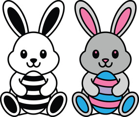 Obraz premium Two cute cartoon bunnies holding balls