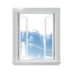 Open window with sky and vapor trails