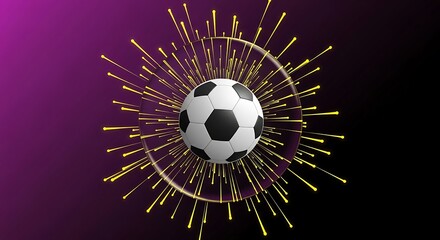 Dynamic soccer ball with glowing light rays explosion effect design