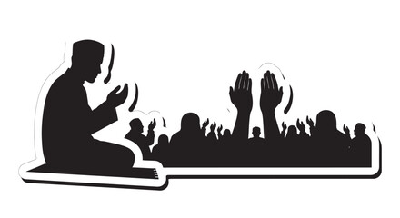 Man praying with hands raised in worship silhouette on white background