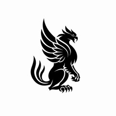 Black griffin silhouette on white background heraldic animal symbol