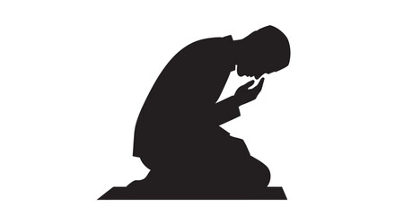 Person praying in silhouette on white background with copy space