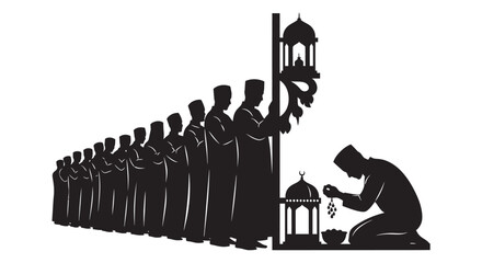 Monks passing lanterns in a line with kneeling figure