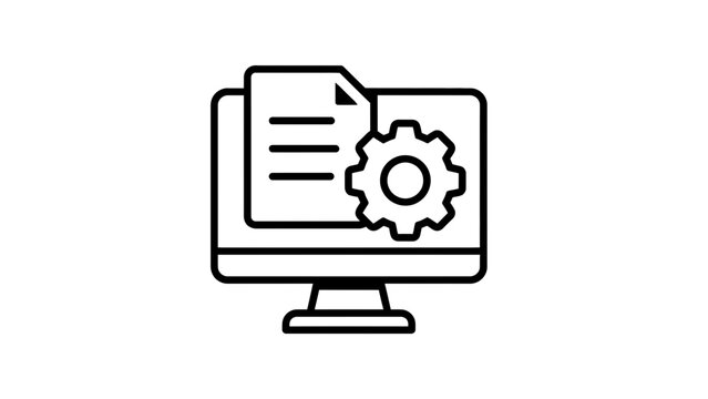 Computer icon with document and gear on transparent background for software design