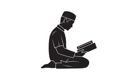 Man reading book in contemplative pose with minimalist design