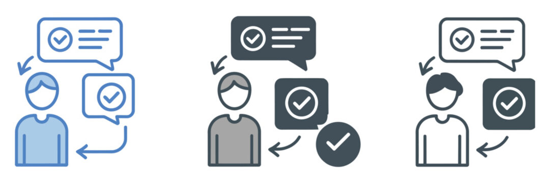 Communication feedback loop with person icons in multiple styles and colors, perfect for business, team collaboration