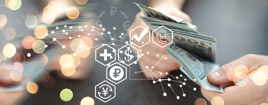 Dollars bills. Dollars background. Background of different us dollar banknotes. Finance concept.