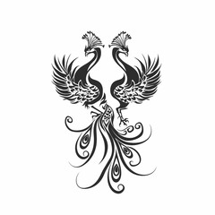 Elegant black phoenix birds vector illustration on white background