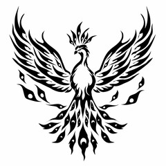 Obraz premium Stylized phoenix illustration black and white bird design for graphic applications