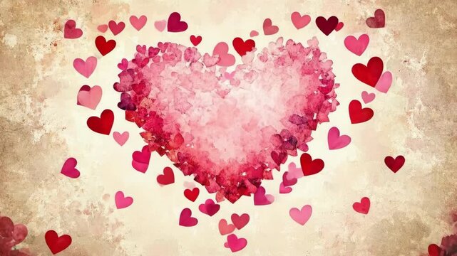 Heart-shaped pink hearts with abstract pattern on textured background. The 14th of February. Happy Valentine's Day