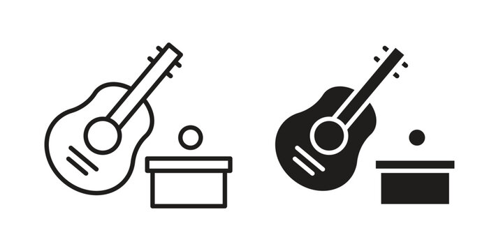 Busking icons vector. Line and glyph design with editable stroke