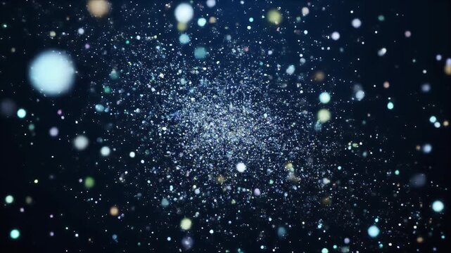 Floating cosmic particles drifting in deep space, evoking wonder, infinity, and imagination with cool tones, perfect for science, abstract concepts, and futuristic visuals.