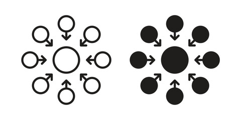 Fototapeta premium Centralized icons vector. Line and glyph design with editable stroke
