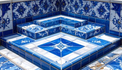 Fototapeta premium Traditional Moroccan Blue Patterned Ceramic Tile Stairs