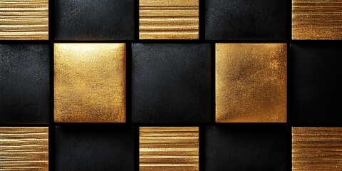 Fototapeta premium Gold and Black Textured Square Pattern Background