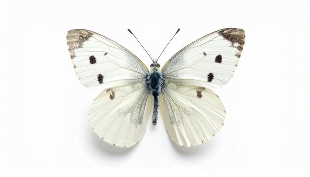 "White Butterfly with Black Markings Spread Wings"
