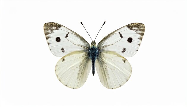 "White Butterfly with Black Markings Spread Wings"