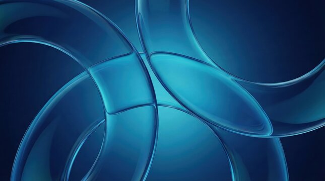 Abstract 3D rendering of transparent blue rings on dark background,modern tech-style fluid shapes with glass texture,creative digital illustration