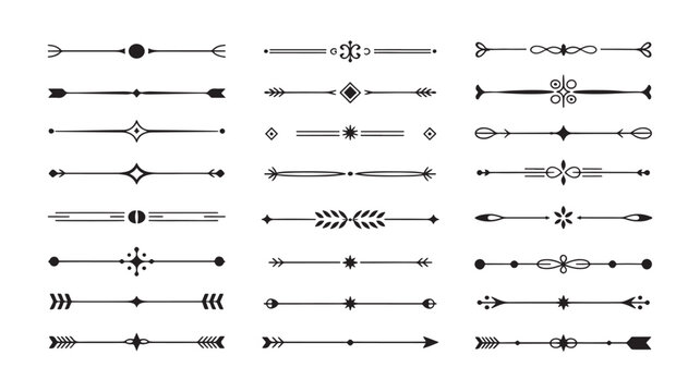 Decorative text divider and section separator elements for elegant document formatting, chapter breaks, wedding invitations, and premium editorial layout design