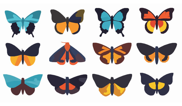 Modern flat butterfly and moth icon vector bundle