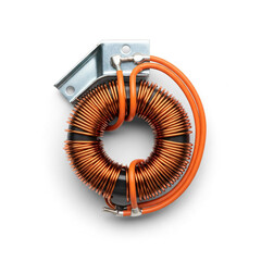 Close-Up Studio Shot of Toroidal Electrical Inductor
