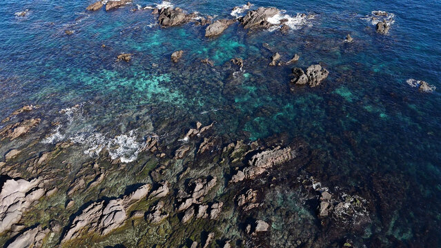 真鶴半島・三ツ岩海岸の海（空撮） , 神奈川県足柄下郡,日本