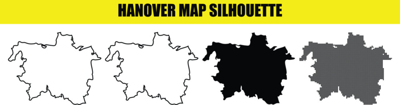 Hanover map silhouette set, germany, collection of vector maps, black and white color, outline and dot map