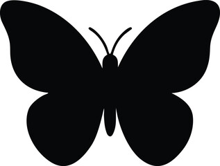 A simple black silhouette of a butterfly with open wings is shown © PUNNABEGUM