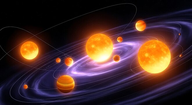 Cosmic Dance - A Celestial Symphony of Stars and Planetary Orbits.