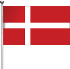 Obraz premium A realistic depiction of the danish flag waving on a metallic flagpole