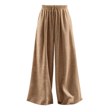 A stylish pair of beige wide-leg pants on transparent background