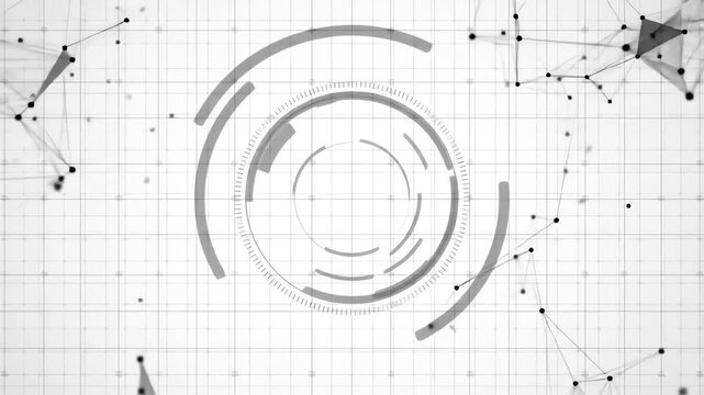Abstract futuristic digital technology background with connected lines and dots, circular data visualization graphic element, minimalist style, perfect for science and tech concepts, clean d