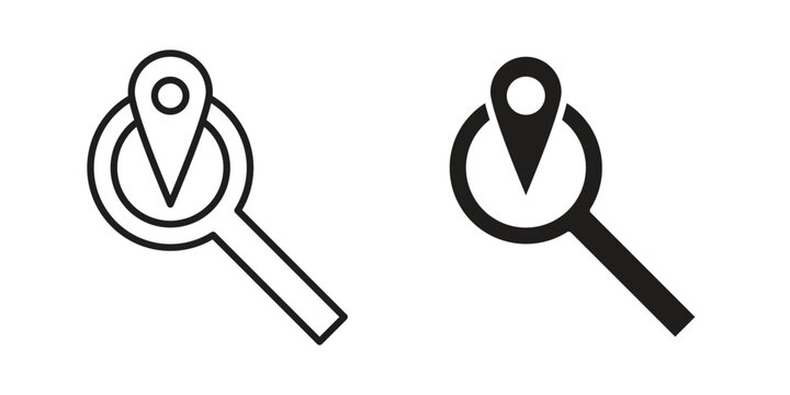 Search Location icons vector. Line and glyph design with editable stroke
