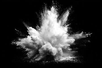 Explosion of White Powder Against a Black Backdrop Abstract Image: A Dynamic Burst of Fine Particles in a Stunning Contrast and High-Resolution Visual, Ideal for Creative Projects