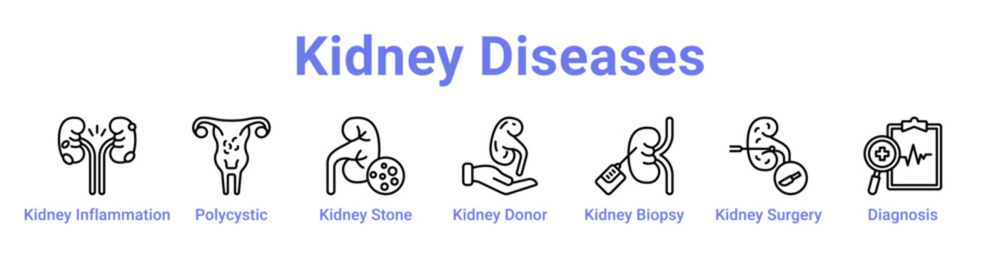 Kidney Diseases Icon Banner and Collection