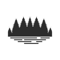 Pine Forest Reflection Logo - Nature Conifer Trees and Lake Silhouette Icon