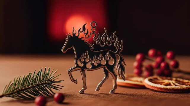 Stylized Fire Horse Ornament with Festive Garnishes A Celebration of Chinese New Year and Festive Occasions