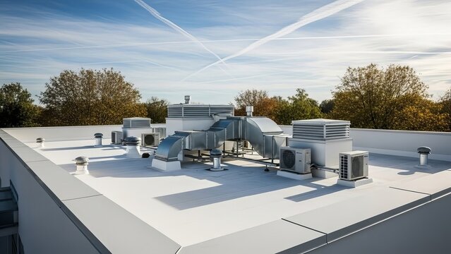 Rooftop hvac units and mechanical equipment on a flat roof