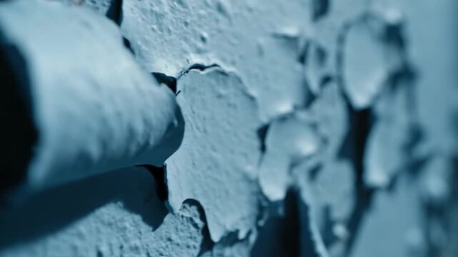 Cracked textured wall with peeling paint and visible damage The harsh abstract texture suggests decay and neglect in an industrial setting creating a gritty backdrop
