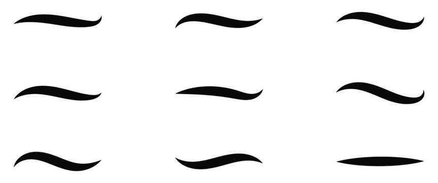 Hand drawn curved swoosh tail elements designed for vector art, baseball, football, athletics logos and text art. EPS 10.