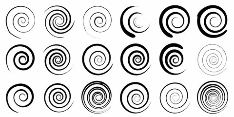 Collection of swirling spiral designs in varying shades and thicknesses