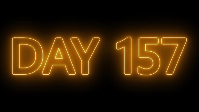 Neon text day 157 animation on black background. flickering neon inscription DAY 157. calendar counter concept