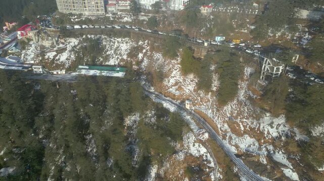Shimla City and railway station aerial view,