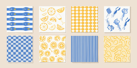 Collection of illustrated cards featuring various summer themed patterns