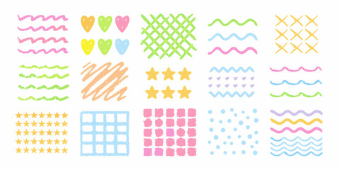 Colorful highlighter marks and doodles arranged in a grid pattern